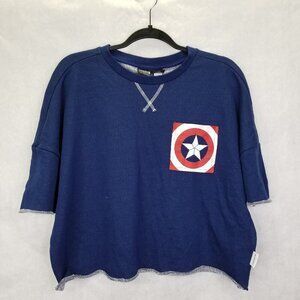 Disney Marvel Captain America Crop Top Women M Spirit Jersey Back Spell Out Boxy